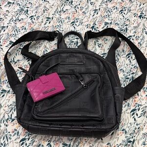 Steve Madden Quilted Card Wallet - Magenta and backpack